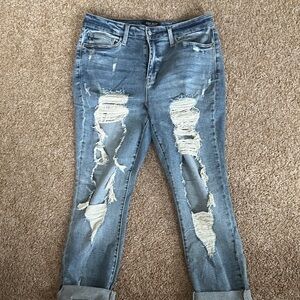 Judy Blue Light Blue Distressed Boyfriend Jeans